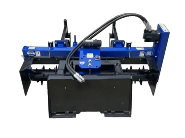 It is a heavy-duty attachment that can be mounted to the three-point hitch of a tractor.